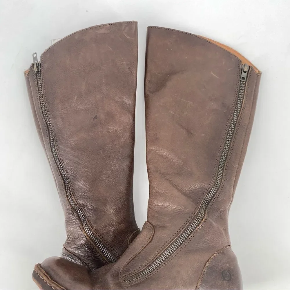 Born Women’s Dark Brown Leather Full Zip Riding Boots‎ Size 6 flannel lined